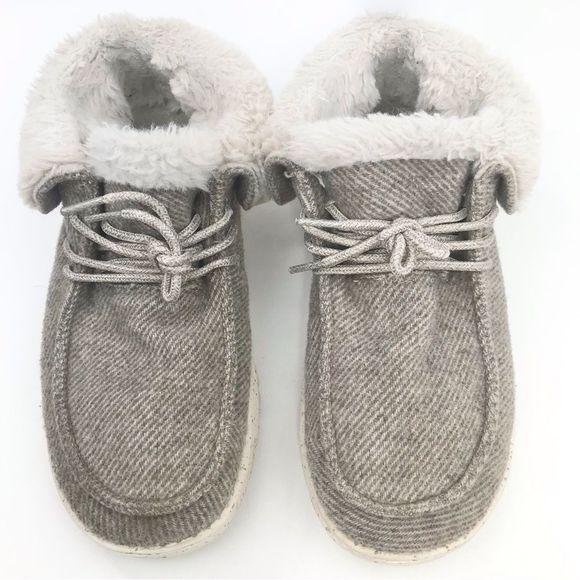 Hey Dude BRITT Tan Tweed Leopard Heel Fur Lined Lace Up Shoes - Picture 3 of 13